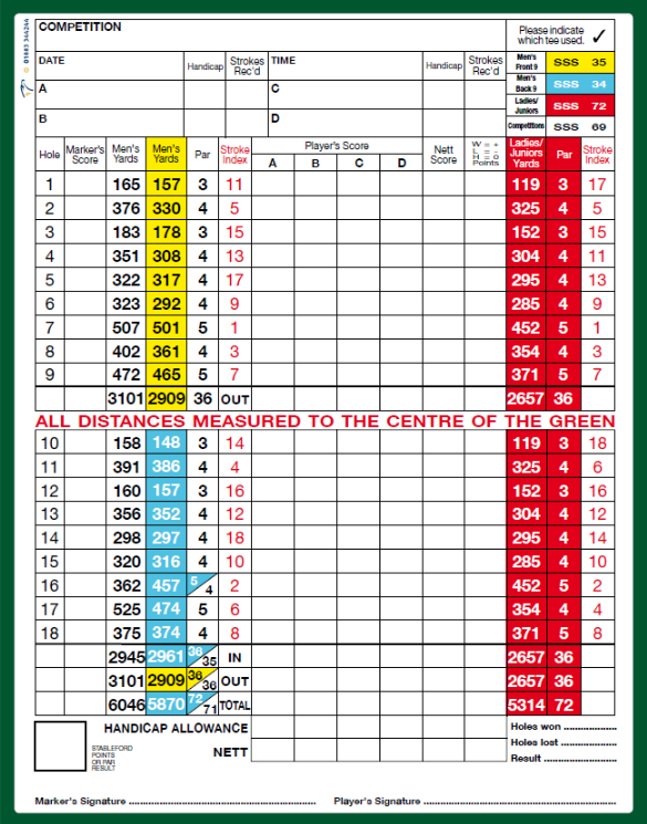 Score Card Oak Royal