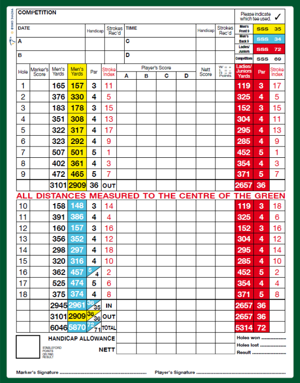 Score Card - Oak Royal